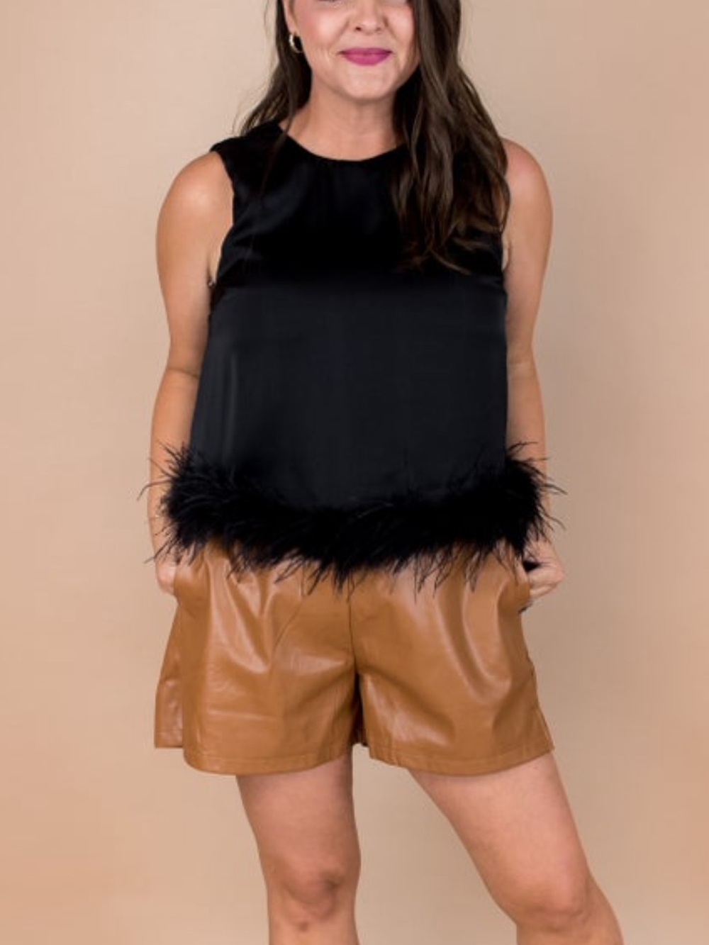 Entro Black Feather-Hem Sleeveless Tunic